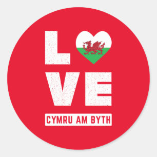 Love Cymru Am Byth Wales Flag Welsh Roots Ronde Sticker