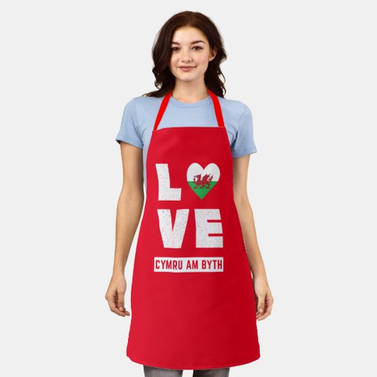 Love Cymru Am Byth Wales Flag Welsh Roots  Schort (Gedragen)