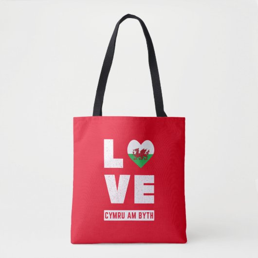 Love Cymru Am Byth Wales Flag Welsh Roots  Tote Bag (Voorkant)