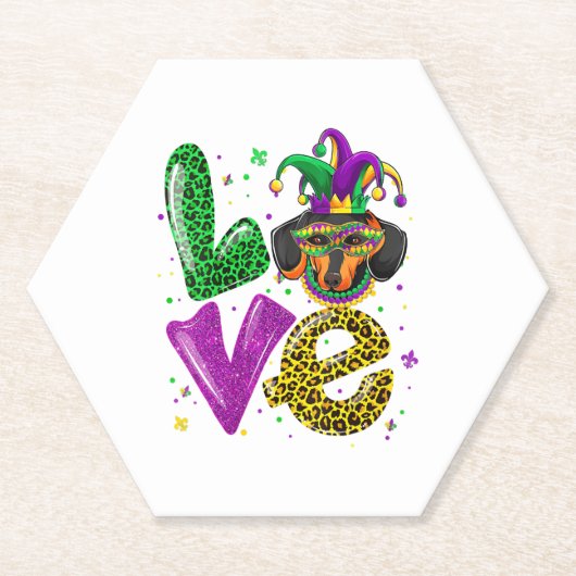 LOVE Dachshund Hond Masker Plaid Leopard Mardi Gra Kartonnen Onderzetters (Voorkant)