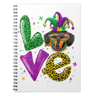 LOVE Dachshund Hond Masker Plaid Leopard Mardi Gra Notitieboek