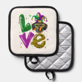 LOVE Dachshund Hond Masker Plaid Leopard Mardi Gra Pannenlap (Voorkant / Achterkant)