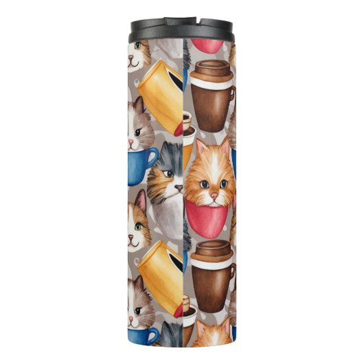 "Love Dad" Playful Cats and Coffee Pattern Thermosbeker (Achterkant)