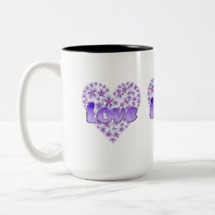 Love Daisy Heart Paarse Tweekleurige Koffiemok