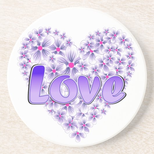 Love Daisy Heart Paarse Zandsteen Onderzetter (Voorkant)