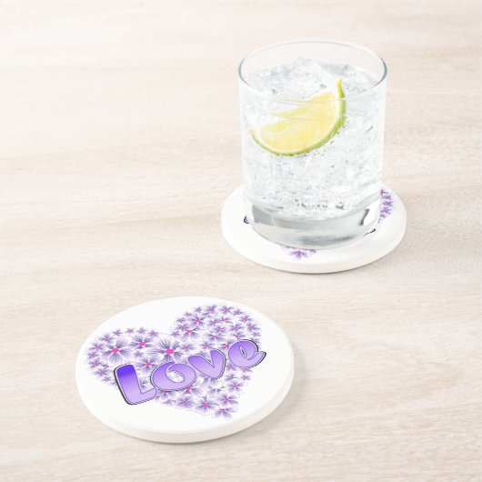 Love Daisy Heart Paarse Zandsteen Onderzetter (Zijkant)