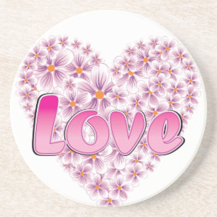 Love Daisy Heart Pink Zandsteen Onderzetter