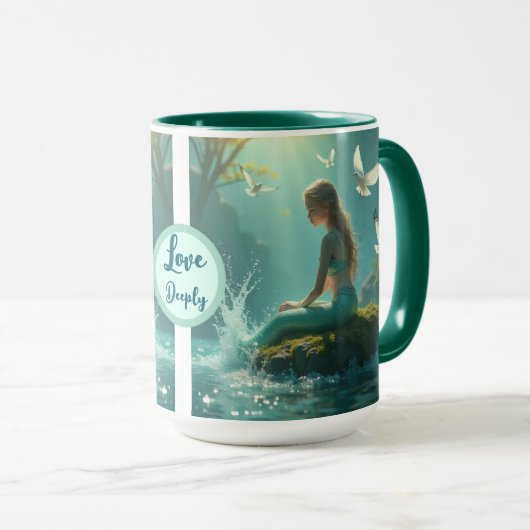 Love Deeply Mermaid Naam Valentijnsdag Mok (Voorkant rechts)