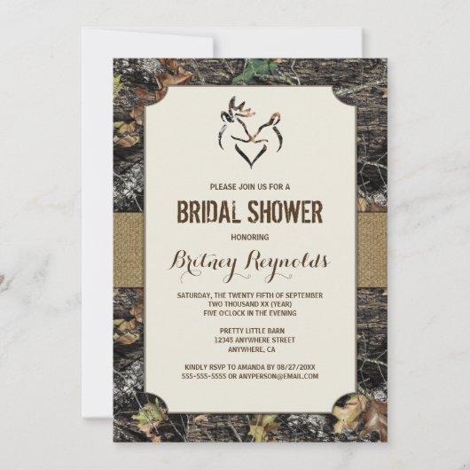 Love Deer Hunting Camo Bridal Shower Invitations Kaart (Voorkant)