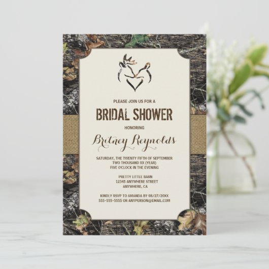 Love Deer Hunting Camo Bridal Shower Invitations Kaart (Staand voorkant)