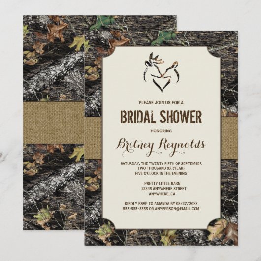 Love Deer Hunting Camo Bridal Shower Invitations Kaart (Voorkant / Achterkant)