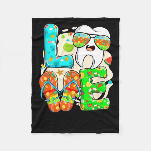 Love Dental Life Cute Tooth Flip Flops Summer Dent Fleece Deken (Voorkant)