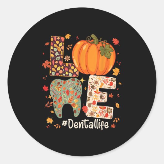 Love Dental Life Pumpkin Tooth Dentist Fall Thanks Ronde Sticker (Voorkant)