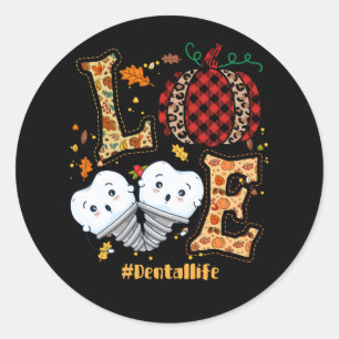 Love Dental Life Pumpkin Tooth Dentist Herfst Beda Ronde Sticker