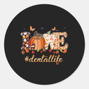 Love Dental Life Pumpkin Tooth Dentist Herfst Beda Ronde Sticker