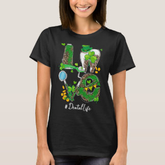 LOVE Dental Life Shamrock Leopard St Patricks Day T-shirt