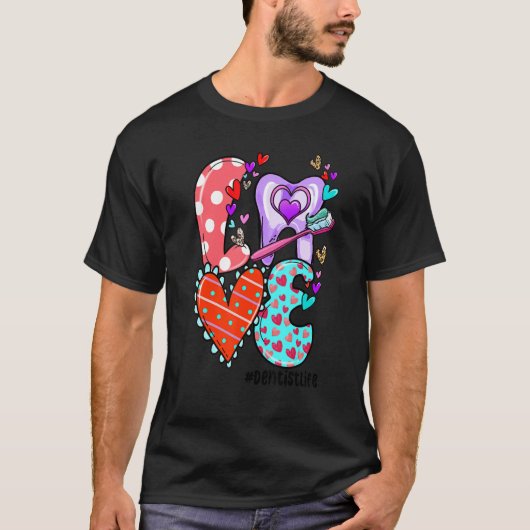 LOVE Dentist Life Leopard Heart Valentine's Day Gi T-shirt (Voorkant)