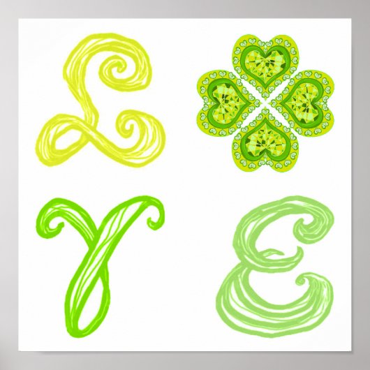 LOVE Diamond Clover St. Patrick's Day fabric font Poster (Voorkant)