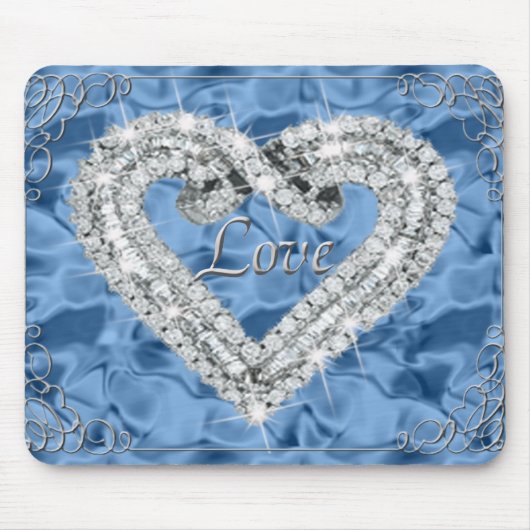 Love Diamond Heart Blue Muismat (Voorkant)