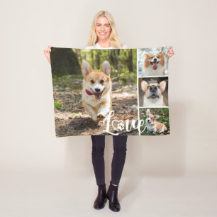 LOVE Dog 4 Foto Collage Paw Print Heart Fleece Deken