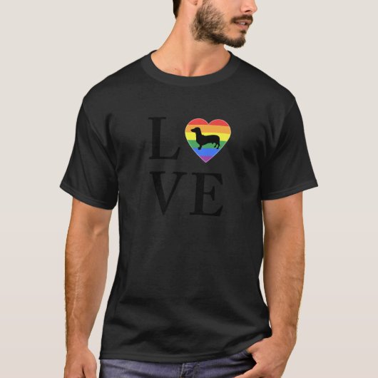 Love Dog Dachshund Heart Rainbow Pride Flag Premiu T-shirt (Voorkant)