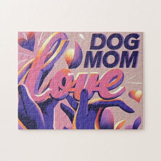 Love Dog Mum Roze Paarse Legpuzzel (Horizontaal)