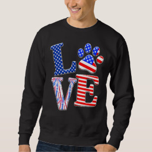 Love Dog Paw American Flag Tie Dye Dog 4th of Jul Trui