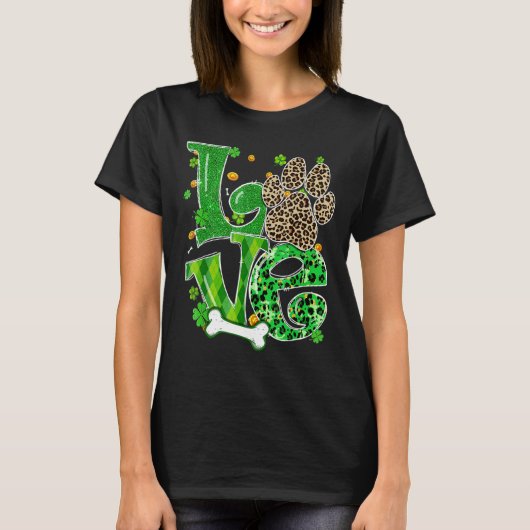 Love Dog Paw Leopard Clovers St Patrick S Day Luck T-shirt (Voorkant)