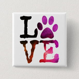 Love, Dog Paw Print Button