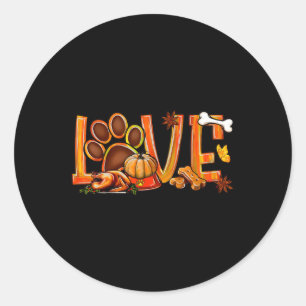 Love Dog Paw Print Turkije pompoen Herfst Herfst d Ronde Sticker