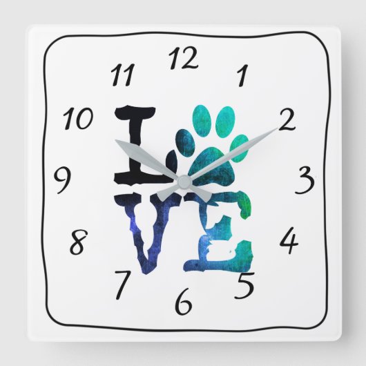 LOVE DOG Print Blue Clock Vierkante Klok (Voorkant)