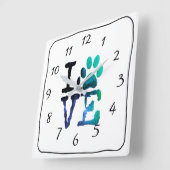 LOVE DOG Print Blue Clock Vierkante Klok (Hoek)