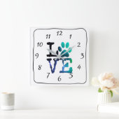 LOVE DOG Print Blue Clock Vierkante Klok (Huis)