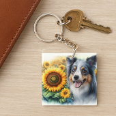 Love Dogs Border Collie Zonnebloem Acryl Sleutelha Sleutelhanger