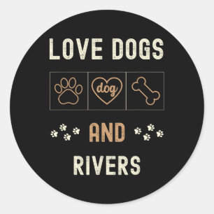 Love Dogs Walking Boats Rivers Mannen Dames Honden Ronde Sticker
