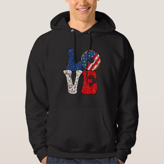 Love Donut Sprinkle with USA American flag for 4th Hoodie (Voorkant)