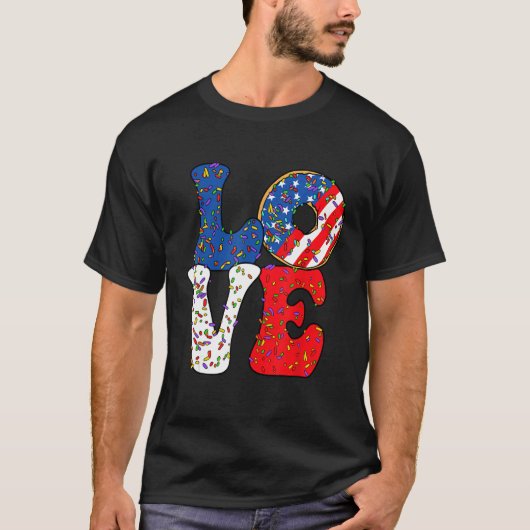 Love Donut Sprinkle with USA American flag for 4th T-shirt (Voorkant)