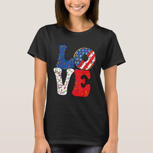 Love Donut Sprinkle with USA American flag for 4th T-shirt (Voorkant)
