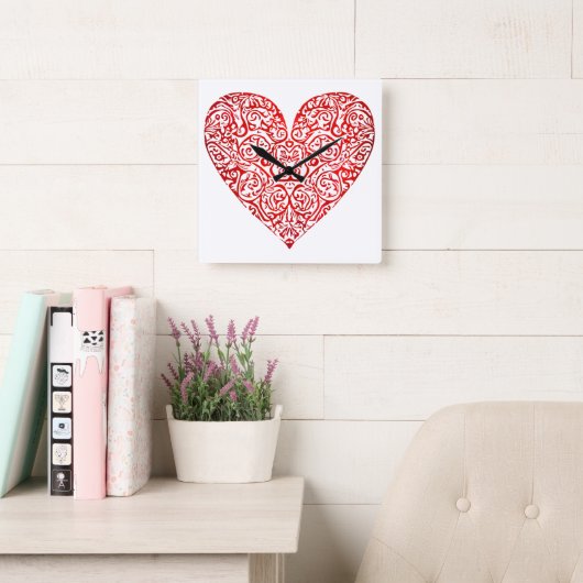 Love Doodle Heart Abstract Art, No 02 Vierkante Klok (Leeskamer)