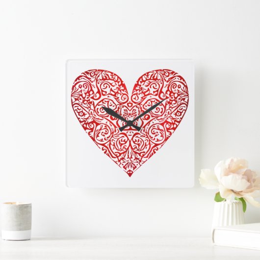 Love Doodle Heart Abstract Art, No 02 Vierkante Klok (Huis)