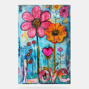 *~* LOVE Doodle – Kleurrijke Whimsische Bloem Kuns Acryl Bord