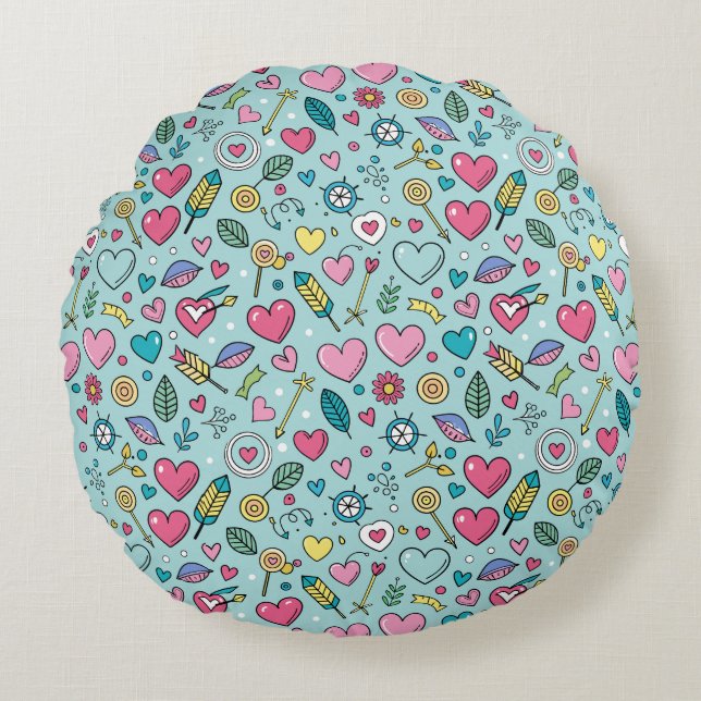 Love Doodle Tapestry Rond Kussen (Voorkant)