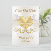 Love Doves and Heart Wedding Save the Date Kaarten (Staand voorkant)