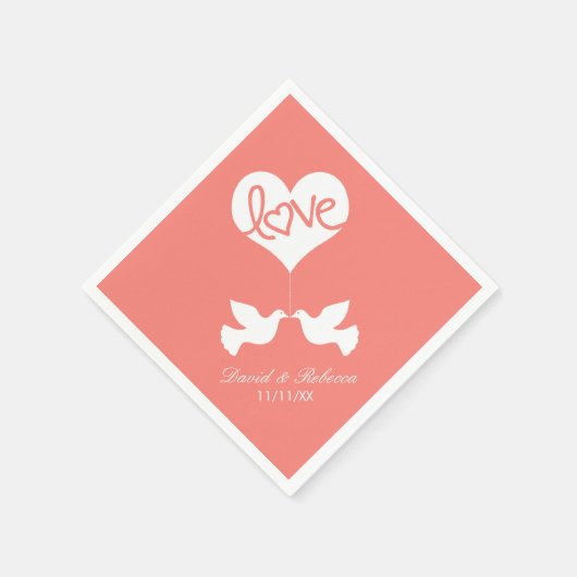 Love Doves - Coral Pink Servetten (Hoek)