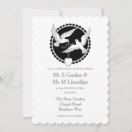 Love Doves Elegant Lesbian Wedding Invitation Kaart (Voorkant)
