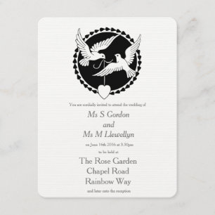 Love Doves Elegant Lesbian Wedding Invitation Kaart