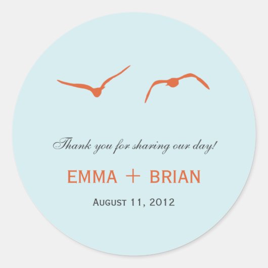 Love Doves Favor Sticker / Envelope Seal - Sky Blu (Voorkant)