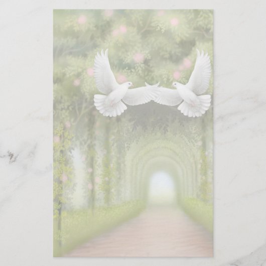 Love Doves in Roos Garden Stationery Briefpapier (Voorkant)
