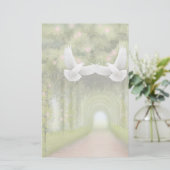 Love Doves in Roos Garden Stationery Briefpapier (Staand voorkant)