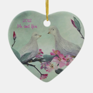 Love Doves Ornaming met aanpasbare TEKST Keramisch Ornament